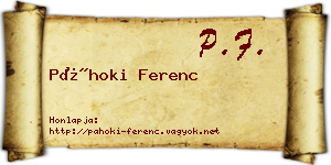 Páhoki Ferenc névjegykártya